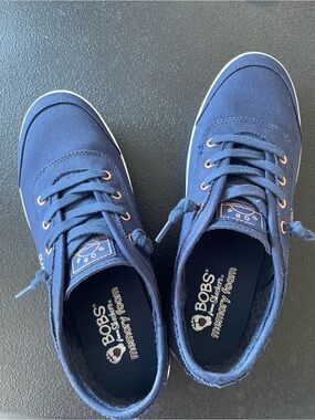 Skechers BOBS Navy Canvas Men’s Casual Sneakers with Rose Gold Eyelets